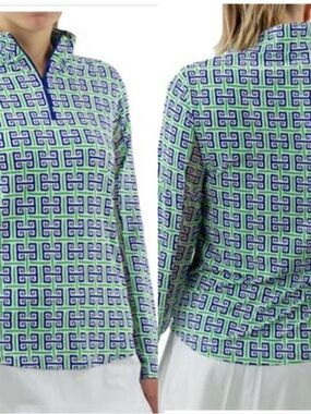 IBKUL Icefil Stay Cool Zip Mock Neck Long Sleeve Top UPF XS